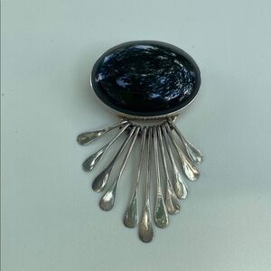 VTG Mexico AIS sterling black onyx chandler pendant/brooch. Rustic southwestern